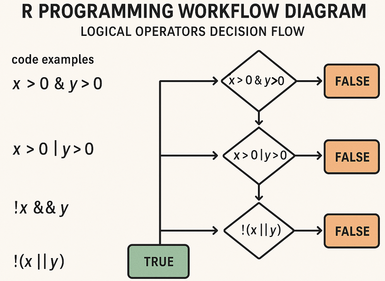 R logical operators workflow and decision flow diagram