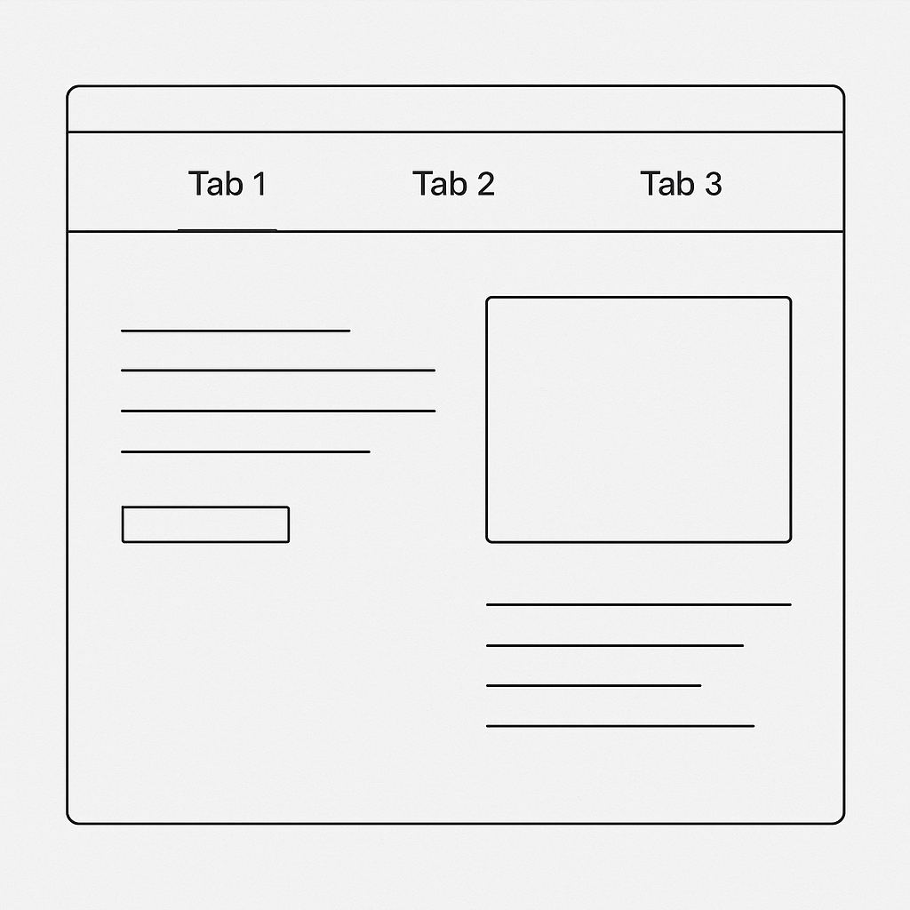 Navbar page wireframe with tabbed navigation structure